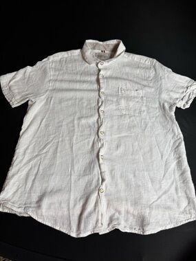 Bruno Positano White Linen Button Up Size L Italian Amalfi Coast Short Sleeve